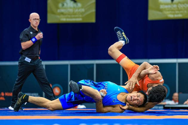Wrestling Ranking Series Polyak & Janos & Istvan Memorial 57kg FS - Aman Aman (IND) df. Meirambek Kartbay (KAZ) *** Wrestling Ranking Series: Janos Istvan Polyak Memorial, 57 kg Freestyle: Aman Aman (IND) defeated Meirambek Kartbay (KAZ) Copyright: xUnitedxWorldxWrestlingx xAmirrezx United World Wrestling Kadir C