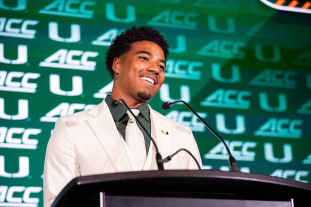 July 15, 2026: Miami quarterback Darian Mensah during the 2026 ACC Football Kickoff at Hilton Uptown Charlotte in Charlotte, NC. ( CSM) Charlotte United States - ZUMAc04_ 20260715_zma_c04_044 Copyright: xScottxKinserx