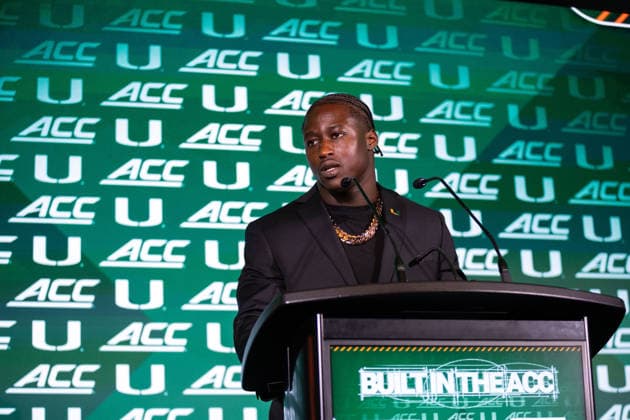 July 15, 2026: Miami Linebacker Mohamed Toure during the 2026 ACC Football Kickoff at Hilton Uptown Charlotte in Charlotte, NC. ( CSM) Charlotte United States - ZUMAc04_ 20260715_zma_c04_049 Copyright: xScottxKinserx