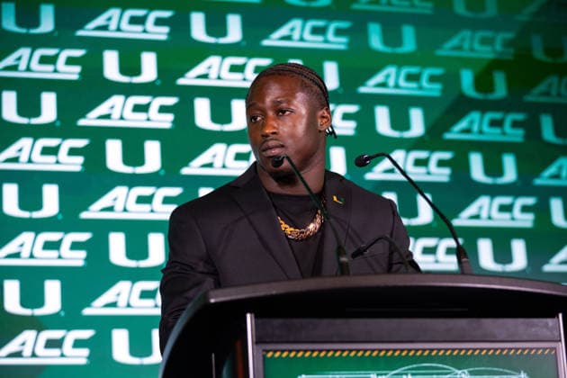 July 15, 2026: Miami Linebacker Mohamed Toure during the 2026 ACC Football Kickoff at Hilton Uptown Charlotte in Charlotte, NC. ( CSM) Charlotte United States - ZUMAc04_ 20260715_zma_c04_053 Copyright: xScottxKinserx