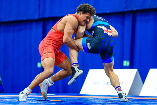 Wrestling Ranking Series Polyak & Janos & Istvan Memorial 86kg FS - Vladimeri Gamkrelidze (GEO) df. Lucas Marco Kahnt (GER) *** Wrestling Ranking Series: Janos Istvan Polyak Memorial, 86 kg Freestyle: Vladimeri Gamkrelidze (GEO) def. Lucas Marco Kahnt (GER) Copyright: xUnitedxWorldxWrestlingx xAmirrezx United World Wrestling Kadir C