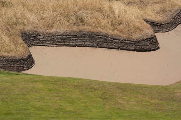 SOUTHPORT, ENGLAND - JULY 15: A view of the riveted bunker face on the 10th hole during practice at the 154th Open Championship at the Royal Birkdale Golf Club, Southport on July 15, 2026 in Merseyside, England The 154th British Open Championship