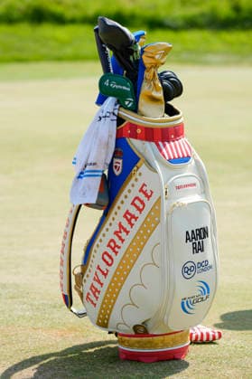 SOUTHPORT, ENGLAND - JULY 15: The golf bag of Aaron Rai during practice at the 154th Open Championship at the Royal Birkdale Golf Club, Southport on July 15, 2026 in Merseyside, England The 154th British Open Championship