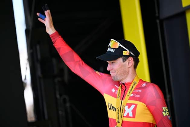 Tour de France 2026 Stage 11 NEVERS, FRANCE - JULY 15 : Waerenskjold Soren (NOR) of Uno-X Mobility on the podium during stage 11 of the 113rd edition of Tour de France an UCI World Tour 2.UWT cycling road race stage for Men Elite of 161 km with start in Vichy and finish in Nevers on July 15, 2026 in Nevers, France, 15 07 2026 Nevers France  Copyright: xTomasxSiskx