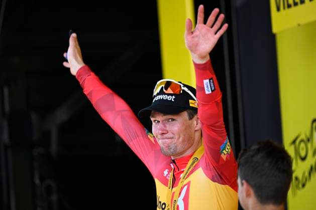 Tour de France 2026 Stage 11 NEVERS, FRANCE - JULY 15 : Waerenskjold Soren (NOR) of Uno-X Mobility on the podium during stage 11 of the 113rd edition of Tour de France an UCI World Tour 2.UWT cycling road race stage for Men Elite of 161 km with start in Vichy and finish in Nevers on July 15, 2026 in Nevers, France, 15 07 2026 Nevers France  Copyright: xTomasxSiskx