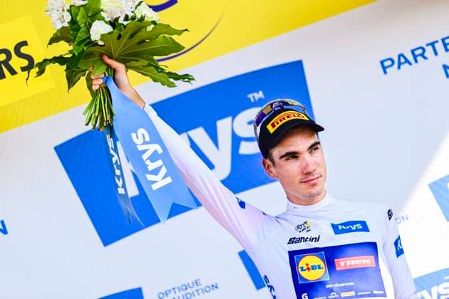 Tour de France 2026 Stage 11 NEVERS, FRANCE - JULY 15 : Ayuso Juan (ESP) of Lidl Trek on the podium wearing the white jersey during stage 11 of the 113rd edition of Tour de France an UCI World Tour 2.UWT cycling road race stage for Men Elite of 161 km with start in Vichy and finish in Nevers on July 15, 2026 in Nevers, France, 15 07 2026 Nevers France  Copyright: xPeterxDexVoechtx