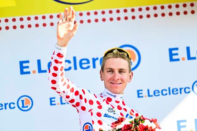 Tour de France 2026 Stage 11 NEVERS, FRANCE - JULY 15 : Pogacar Tadej (SLO) of UAE Team Emirates XRG on the podium wearing the polka dot jersey during stage 11 of the 113rd edition of Tour de France an UCI World Tour 2.UWT cycling road race stage for Men Elite of 161 km with start in Vichy and finish in Nevers on July 15, 2026 in Nevers, France, 15 07 2026 Nevers France  Copyright: xPeterxDexVoechtx