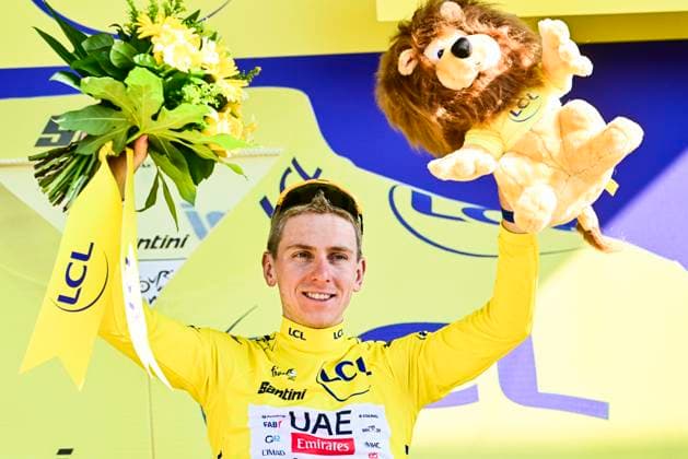 Tour de France 2026 Stage 11 NEVERS, FRANCE - JULY 15 : Pogacar Tadej (SLO) of UAE Team Emirates XRG on the podium wearing the yellow jersey during stage 11 of the 113rd edition of Tour de France an UCI World Tour 2.UWT cycling road race stage for Men Elite of 161 km with start in Vichy and finish in Nevers on July 15, 2026 in Nevers, France, 15 07 2026 Nevers France  Copyright: xPeterxDexVoechtx