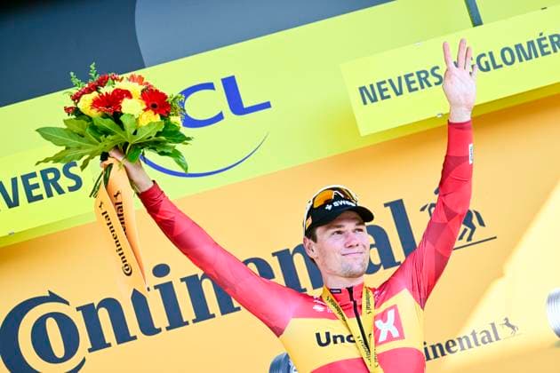Tour de France 2026 Stage 11 NEVERS, FRANCE - JULY 15 : Waerenskjold Soren (NOR) of Uno-X Mobility on the podium during stage 11 of the 113rd edition of Tour de France an UCI World Tour 2.UWT cycling road race stage for Men Elite of 161 km with start in Vichy and finish in Nevers on July 15, 2026 in Nevers, France, 15 07 2026 Nevers France  Copyright: xPeterxDexVoechtx