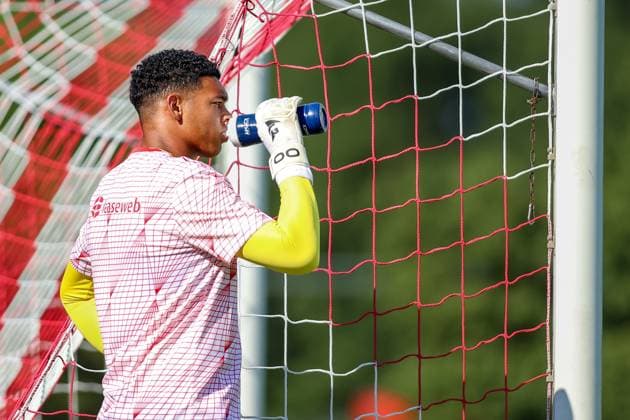 DIRKSHORN , 15-07-2026 , Sportpark Dirkshorn , season 2026 2027 , match between AZ and RSC Anderlecht , picture shows , AZ goalkeeper Rome-Jayden Owusu-Oduro AZ - Anderlecht (friendly)  x205042282x Copyright: