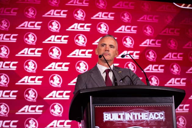 July 15, 2026: Florida State head coach Mike Norvell talks to the media at the 2026 ACC Football Kickoff at Hilton Uptown Charlotte in Charlotte, NC. ( CSM) Charlotte United States - ZUMAc04_ 20260715_zma_c04_055 Copyright: xScottxKinserx