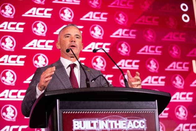 July 15, 2026: Florida State head coach Mike Norvell talks to the media at the 2026 ACC Football Kickoff at Hilton Uptown Charlotte in Charlotte, NC. ( CSM) Charlotte United States - ZUMAc04_ 20260715_zma_c04_057 Copyright: xScottxKinserx