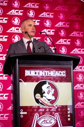 July 15, 2026: Florida State head coach Mike Norvell talks to the media at the 2026 ACC Football Kickoff at Hilton Uptown Charlotte in Charlotte, NC. ( CSM) Charlotte United States - ZUMAc04_ 20260715_zma_c04_058 Copyright: xScottxKinserx