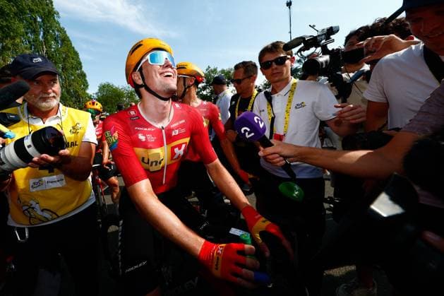 Norwegian Soren Waerenskjold of Uno-X Mobility celebrates after winning the stage 11 of the 2026 Tour de France cycling race, a stage of 161km from Vichy to Nevers, on Wednesday 15 July 2026. The 113th edition of the Tour de France starts on Saturday 4 July in Barcelona, Spain, and will finish in Paris, France on the 26th of July. POOLxLUCAxBETTINI  x181193174x