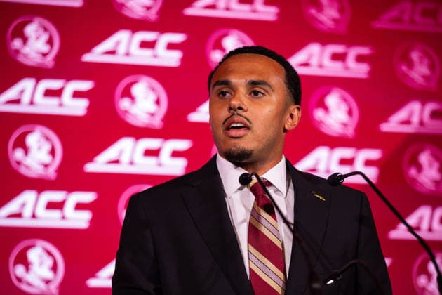 July 15, 2026: Florida State quarterback Ashton Daniels talks to the media at the 2026 ACC Football Kickoff at Hilton Uptown Charlotte in Charlotte, NC. ( CSM) Charlotte United States - ZUMAc04_ 20260715_zma_c04_059 Copyright: xScottxKinserx