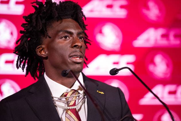 July 15, 2026: Florida State cornerback JaÃ¢â‚¬â ¢Bril Rawls talks to the media at the 2026 ACC Football Kickoff at Hilton Uptown Charlotte in Charlotte, NC. ( CSM) Charlotte United States - ZUMAc04_ 20260715_zma_c04_061 Copyright: xScottxKinserx