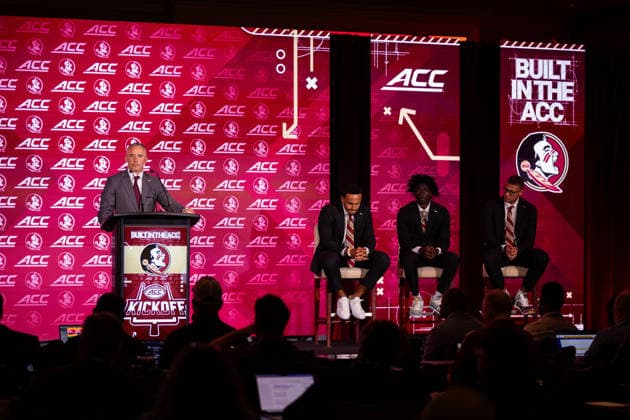 July 15, 2026: Florida State head coach Mike Norvell talks to the media at the 2026 ACC Football Kickoff at Hilton Uptown Charlotte in Charlotte, NC. ( CSM) Charlotte United States - ZUMAc04_ 20260715_zma_c04_067 Copyright: xScottxKinserx