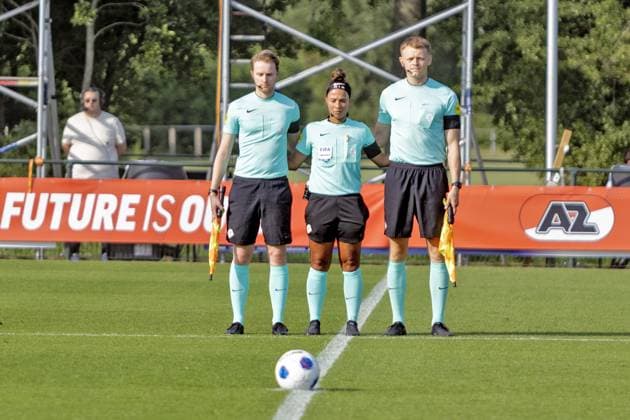 DIRKSHORN , 15-07-2026 , Sportpark Dirkshorn , season 2026 2027 , match between AZ and RSC Anderlecht , picture shows , referee Shona Shukura 1 minute silence for Rob Dieperink AZ - Anderlecht (friendly)  x205042491x Copyright: