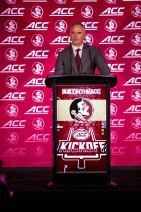 July 15, 2026: Florida State head coach Mike Norvell talks to the media at the 2026 ACC Football Kickoff at Hilton Uptown Charlotte in Charlotte, NC. ( CSM) Charlotte United States - ZUMAc04_ 20260715_zma_c04_072 Copyright: xScottxKinserx