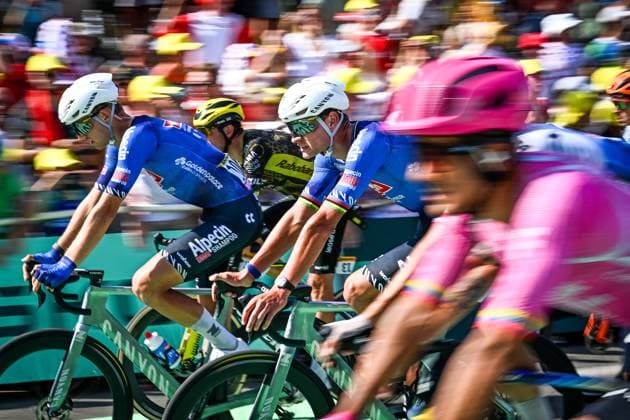 Dutch Mathieu van der Poel of Alpecin-Premier Tech crosses the finish line of the stage 11 of the 2026 Tour de France cycling race, a stage of 161km from Vichy to Nevers, on Wednesday 15 July 2026. The 113th edition of the Tour de France starts on Saturday 4 July in Barcelona, Spain, and will finish in Paris, France on the 26th of July. JASPERxJACOBS  x181194099x
