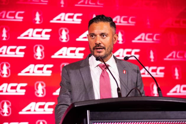 July 15, 2026: Stanford head coach Tavita Pritchard talks to the media at the 2026 ACC Football Kickoff at Hilton Uptown Charlotte in Charlotte, NC. ( CSM) Charlotte United States - ZUMAc04_ 20260715_zma_c04_075 Copyright: xScottxKinserx