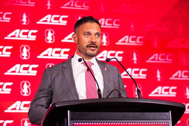 July 15, 2026: Stanford head coach Tavita Pritchard talks to the media at the 2026 ACC Football Kickoff at Hilton Uptown Charlotte in Charlotte, NC. ( CSM) Charlotte United States - ZUMAc04_ 20260715_zma_c04_077 Copyright: xScottxKinserx