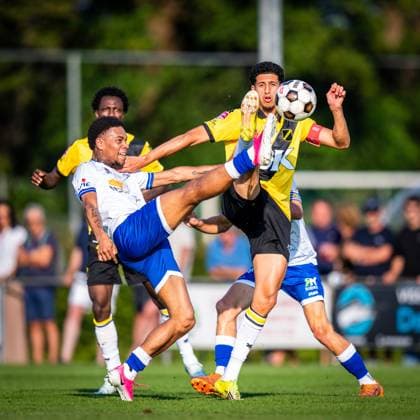 BURGH-HAAMSTEDE , 15-07-2026 , Sportpark van Zuijen , season 2026 2027, Dutch preseason friendly football , Match between NAC Breda and HSV Hoek , picture shows HSV Hoek player Gylemmo Siereveld and NAC Breda player Mohamed Nassoh NAC - HSV Hoek (friendly)  x205042885x Copyright: