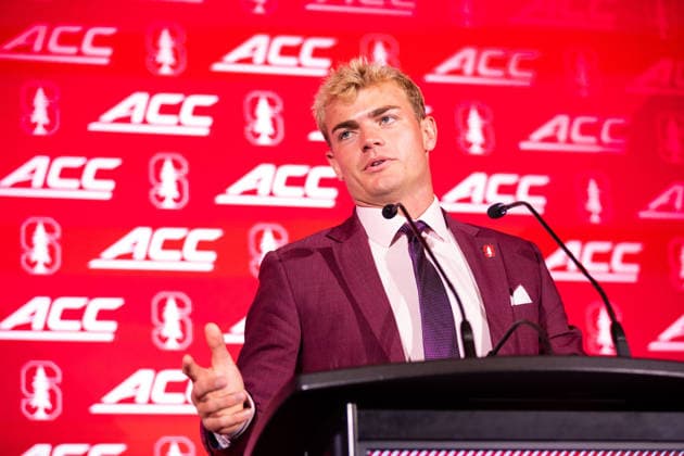July 15, 2026: Stanford quarterback Davis Warren at the 2026 ACC Football Kickoff at Hilton Uptown Charlotte in Charlotte, NC. ( CSM) Charlotte United States - ZUMAc04_ 20260715_zma_c04_095 Copyright: xScottxKinserx