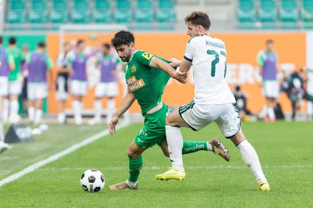 SOCCER - Rapid vs Panathinaikos, test match VIENNA,AUSTRIA,15.JUL.26 - SOCCER - ADMIRAL Bundesliga, Super League, SK Rapid Wien vs Panathinaikos Athen, test match. Image shows Yusuf Demir (Rapid) and Georgios Kyriakopoulos (Panathinaikos).  GEPAxpictures xPhilippxBrem