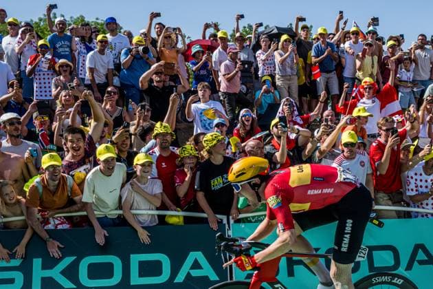 Norwegian Soren Waerenskjold of Uno-X Mobility sprints to the finish of the stage 11 of the 2026 Tour de France cycling race, a stage of 161km from Vichy to Nevers, on Wednesday 15 July 2026. The 113th edition of the Tour de France starts on Saturday 4 July in Barcelona, Spain, and will finish in Paris, France on the 26th of July. JASPERxJACOBS  x181196817x