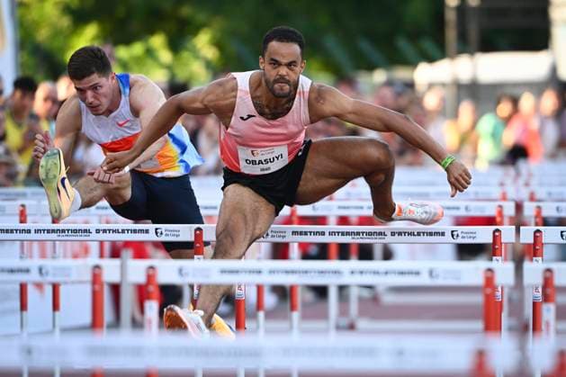 Meeting International Province de Liege 2026 LIEGE, BELGIUM - JULY 15 : OBASUYI Michael (BEL) 110 Hurdles Men during the 24th edition of the 2026 Province Liege International Athletics Meeting in the Naimette arena in Liege on July 15, 2026 in Liege, Belgium, 15 07 2026 Liege Belgium  Copyright: xVincentxKalutx