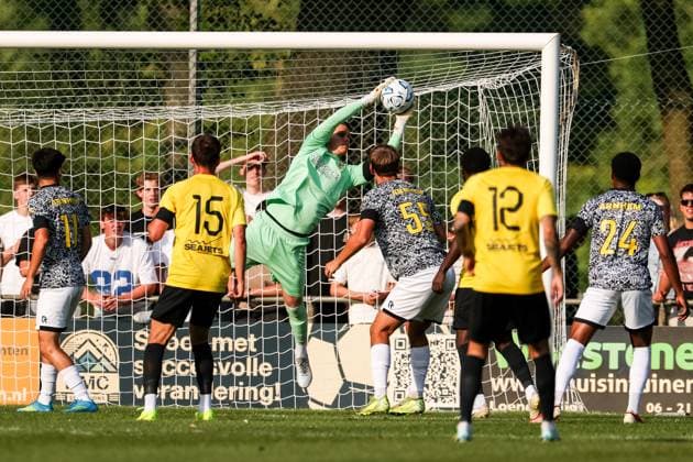 LOENEN , 15-07-2026 , Sportpark Lonapark , season 2026 2027 , Dutch pre-season football , friendly match between Vitesse and AEK Athens , picture shows Vitesse goalkeeper Connor van der Berg makes a save Vitesse - AEK Athens  x205043464x Copyright:
