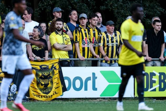 LOENEN , 15-07-2026 , Sportpark Lonapark , season 2026 2027 , Dutch pre-season football , friendly match between Vitesse and AEK Athens , picture shows AEK Athens and Vitesse supporters look on Vitesse - AEK Athens  x205043470x Copyright: