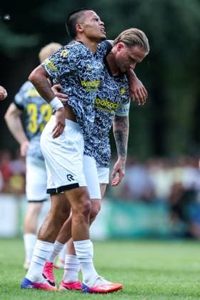 LOENEN , 15-07-2026 , Sportpark Lonapark , season 2026 2027 , Dutch pre-season football , friendly match between Vitesse and AEK Athens , picture shows Vitesse player Xiamaro Thenu and Vitesse player Alexander Buttner Vitesse - AEK Athens  x205043473x Copyright: