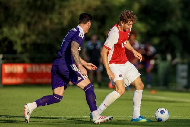 DIRKSHORN , 15-07-2026 , Sportpark Dirkshorn , season 2026 2027 , match between AZ and RSC Anderlecht , picture shows , AZ player Bendeguz Kovacs vs RSC Anderlecht player Guilian Biancone AZ - Anderlecht (friendly)  x205043524x Copyright: