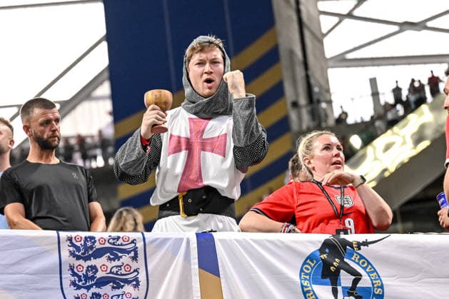 England Supporter during the FIFA World Cup, WM, Weltmeisterschaft, Fussball 2026 Semi Final match between England and Argentina at Atlanta Stadium on July 15, 2026 in Atlanta, United States. (Photo by Harry Langer DeFodi Images) - *** England fans during the 2026 FIFA World Cup semifinal match between England and Argentina at Atlanta Stadium on July 15, 2026, in Atlanta, United States. Photo by Harry Langer, DeFodi Images