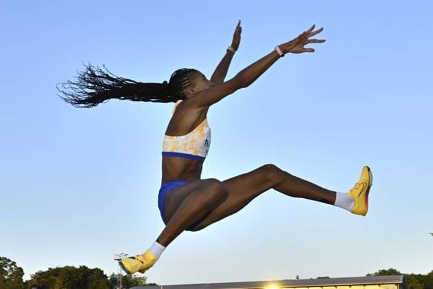 Belgian Nafissatou Nafi Thiam pictured in action during the 2026 edition of the Meeting International d Athletisme de la Province de Liege athletics event in Liege, Wednesday 15 July 2026. ERICxLALMAND  x181200238x