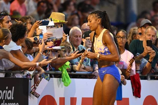 Meeting International Province de Liege 2026 LIEGE, BELGIUM - JULY 15 : THIAM Nafissatou (BEL) Long Jump Women with supporters and fans during the 24th edition of the 2026 Province Liege International Athletics Meeting in the Naimette arena in Liege on July 15, 2026 in Liege, Belgium, 15 07 2026 Liege Belgium  Copyright: xVincentxKalutx