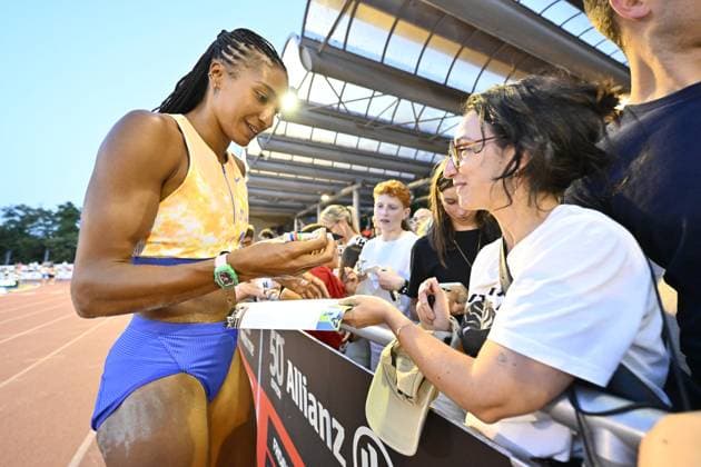 Belgian Nafissatou Nafi Thiam pictured at the 2026 edition of the Meeting International d Athletisme de la Province de Liege athletics event in Liege, Wednesday 15 July 2026. ERICxLALMAND  x181202942x