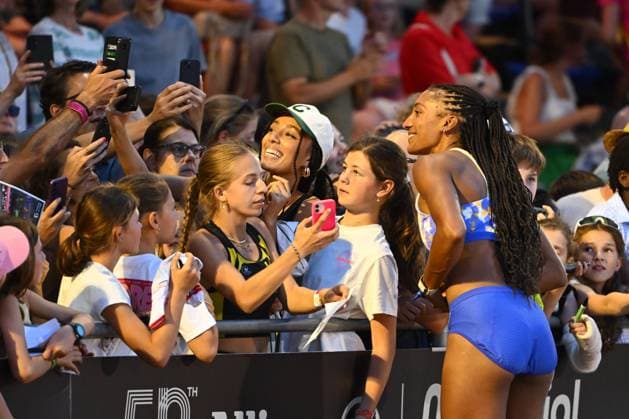 Meeting International Province de Liege 2026 LIEGE, BELGIUM - JULY 15 : THIAM Nafissatou (BEL) Long Jump Women with supporters and fans during the 24th edition of the 2026 Province Liege International Athletics Meeting in the Naimette arena in Liege on July 15, 2026 in Liege, Belgium, 15 07 2026 Liege Belgium  Copyright: xVincentxKalutx