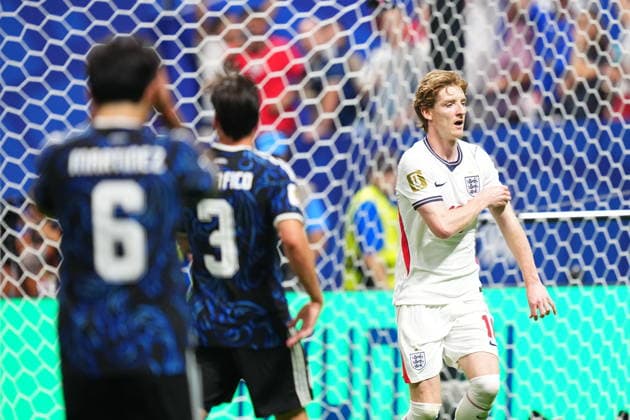 England v Argentina - FIFA World Cup, WM, Weltmeisterschaft, Fussball 2026 - Semi Finals ATLANTA, GEORGIA - JULY 15: Gordon of England celebrates after scoring a goal during the 2026 FIFA World Cup semifinal match between England and Argentina at Atlanta Stadium in Atlanta, Georgia, United States, on July 15, 2026. Evrim Aydin Anadolu Georgia United States. Editorial use only. Please get in touch for any other usage.  Copyright: x2026xAnadoluxEvrimxAydinx