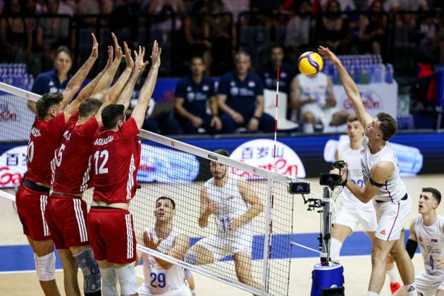 Serbia v Turkiye - Men s Volleyball Nations League BELGRADE, SERBIA - JULY 15: Players compete during the Men s Volleyball Nations League match between Serbia and Turkiye in Belgrade, Serbia on July 15, 2026. Filip Stevanovic Anadolu Belgrade Serbia. Editorial use only. Please get in touch for any other usage.  Copyright: x2026xAnadoluxFilipxStevanovicx