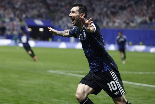 FIFA World Cup, WM, Weltmeisterschaft, Fussball 2026 semifinals - England vs Argentina Lionel Messi of Argentina celebrates after the team scored a goal during the FIFA World Cup 2026 semifinals match England against Argentina, in Atlanta, USA, 15 July 2026. ATLANTA United States  Copyright: xWILLxOLIVERx