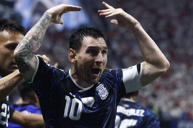 FIFA World Cup, WM, Weltmeisterschaft, Fussball 2026 semifinals - England vs Argentina Lionel Messi of Argentina celebrates after the team scored a goal during the FIFA World Cup 2026 semifinals match England against Argentina, in Atlanta, USA, 15 July 2026. ATLANTA United States  Copyright: xWILLxOLIVERx