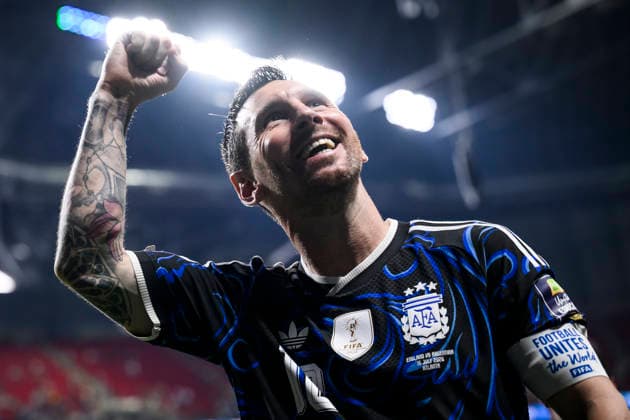 England v Argentina - FIFA World Cup, WM, Weltmeisterschaft, Fussball 2026 Lionel Messi of Argentina celebrates the victory at the end of the FIFA World Cup 2026 semi final football match between England and Argentina. Atlanta United States Copyright: xNicolòxCampox