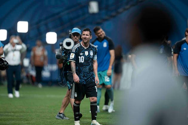 FOOTBALL : Argentina vs England Demi-finale de la Coupe du Monde de la FIFA 2026. Mercedes-Benz Stadium, Atlanta, Georgia, Etats-Unis. 15 07 2026. cÃ lÃ bration de l Ã quipe de Argentine avec ses supporters  Copyright: xx