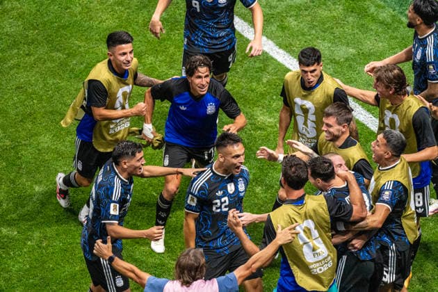ATLANTA, GEORGIA - JULY 15: Lautaro Martinez of Argentina celebrates after scoring a goal during the FIFA World Cup, WM, Weltmeisterschaft, Fussball 2026 Semi Final match between England and Argentina at Atlanta Stadium on July 15, 2026 in Atlanta, Georgia.  Copyright: xVCGx 111654606328