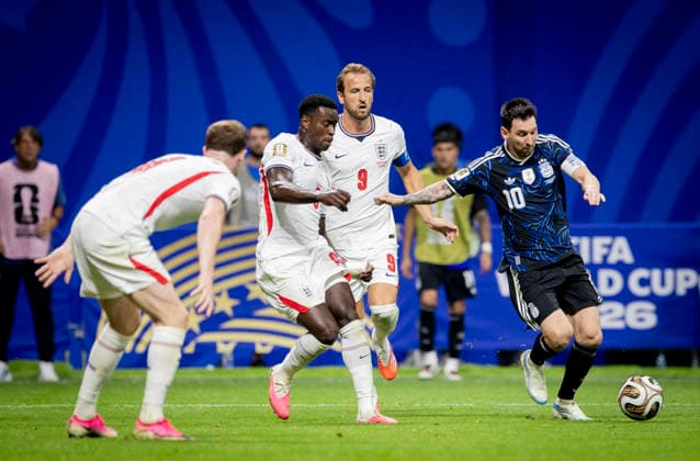 Atlanta, USA 15th Jul 2026. Lionel Messi (ARG) Marc Guehi (ENG) England - Argentina World Cup England - Argentinien 15.07.2026 *** Atlanta, USA, July 15, 2026 Lionel Messi ARG Marc Guehi ENG England Argentina World Cup England Argentina July 15, 2026