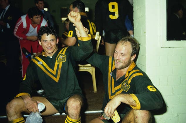 AUSTRALIA NEW ZEALAND RUGBY LEAGUE, A supplied image shows Kangaroos players Les Kiss (left) reacting with Wally Lewis following a Rugby League International Test between Australia and New Zealand at Lang Park, on Tuesday, July 29, 1986. (PR Handout Supplied by NRL Photos, Col Whelan) NO ARCHIVING, EDITORIAL USE ONLY, AAP PROVIDES ACCESS TO THIS HANDOUT IMAGE TO BE USED SOLELY FOR THE PURPOSE FOR WHICH THE IMAGE WAS PROVIDED - FOR REPORTING ON THE EVENTS OR FACTS DEPICTED IN THE IMAGE NO ARCHIVING, EDITORIAL USE ONLY, AAP PROVIDES ACCESS TO THIS HANDOUT IMAGE TO BE USED SOLELY FOR THE PURPOSE FOR WHICH THE IMAGE WAS PROVIDED - FOR REPORTING ON THE EVENTS OR FACTS DEPICTED IN THE IMAGE Brisbane Queensland Australia  Copyright: xColxWhelanx 20260716136121341877
