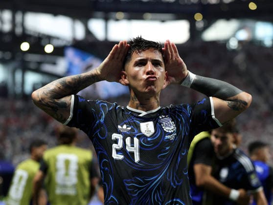 260716 -- ATLANTA, July 16, 2026 -- Enzo Fernandez of Argentina celebrates a goal during the semifinal match between Argentina and England at the 2026 FIFA World Cup, WM, Weltmeisterschaft, Fussball at Atlanta Stadium in Atlanta, the United States, July 15, 2026. SPU.S.-ATLANTA-FOOTBALL-FIFA WORLD CUP-SEMIFINAL-ARG VS ENG LixMing  (SP)U.S.-ATLANTA-FOOTBALL-FIFA WORLD CUP-SEMIFINAL-ARG VS ENG IMAGO LixMing  imago images 0861754766